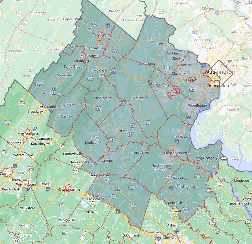 Map of Northern Virginia Service Areas